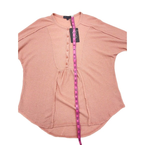 Gibsonlook Mixed Rib Waffle Knit Henley Long Sleeve Blush Pink SizeXS - Picture 6 of 9